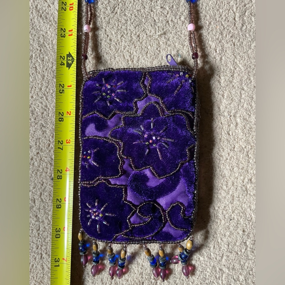 One of a kind, velvet beaded pouch
